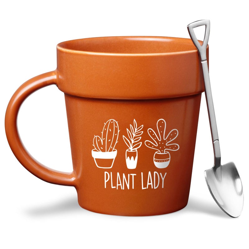 VELENTI Plant Pot Mug - Plant Lover Mug with Metallic Shovel Ornament - Fancy Gifts for Women, Men - Birthday Gift for Women - Cute Gifts for Mother's Day, Christmas - Image 1