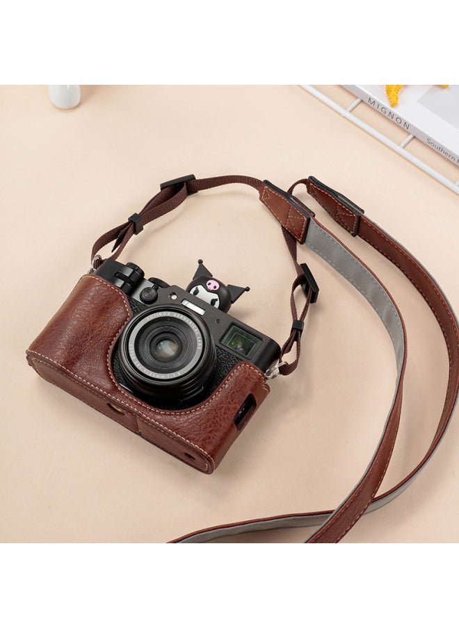 Generic Fuji X00VI Camera Case Leather Case X100V X100 Six Generation Base Camera Bag Protective Cover Handle Accessories-Color:X100vi   Coffee + Shoulder Strap  - Image 1