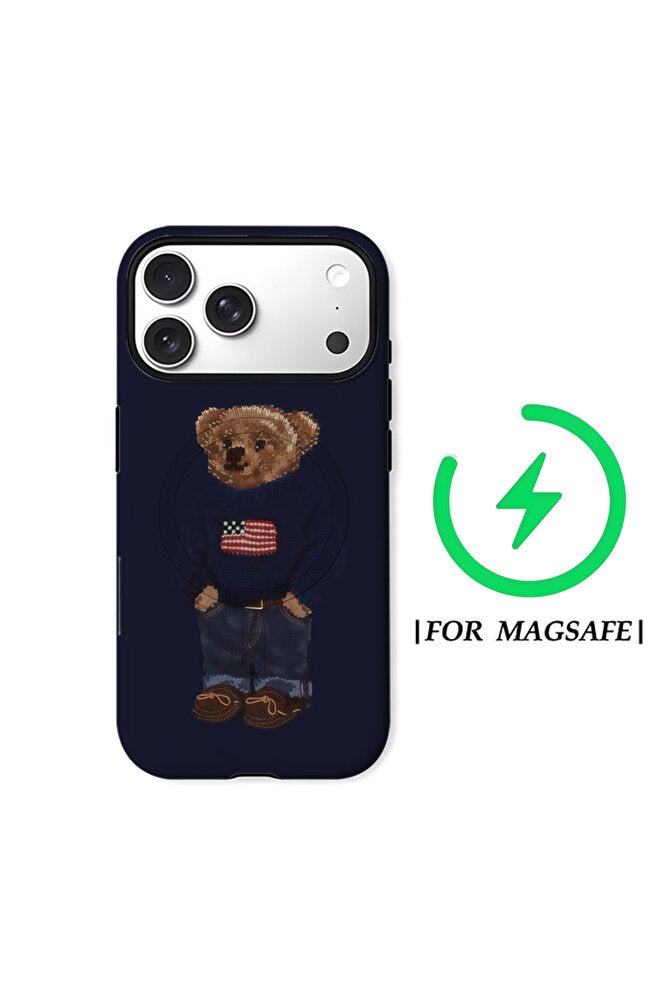 FC IPHONE17PROMAX Navy Knit Teddy Bear IPhone17 Must for Magnetic Phone Case for IPhone 17 16 15 14