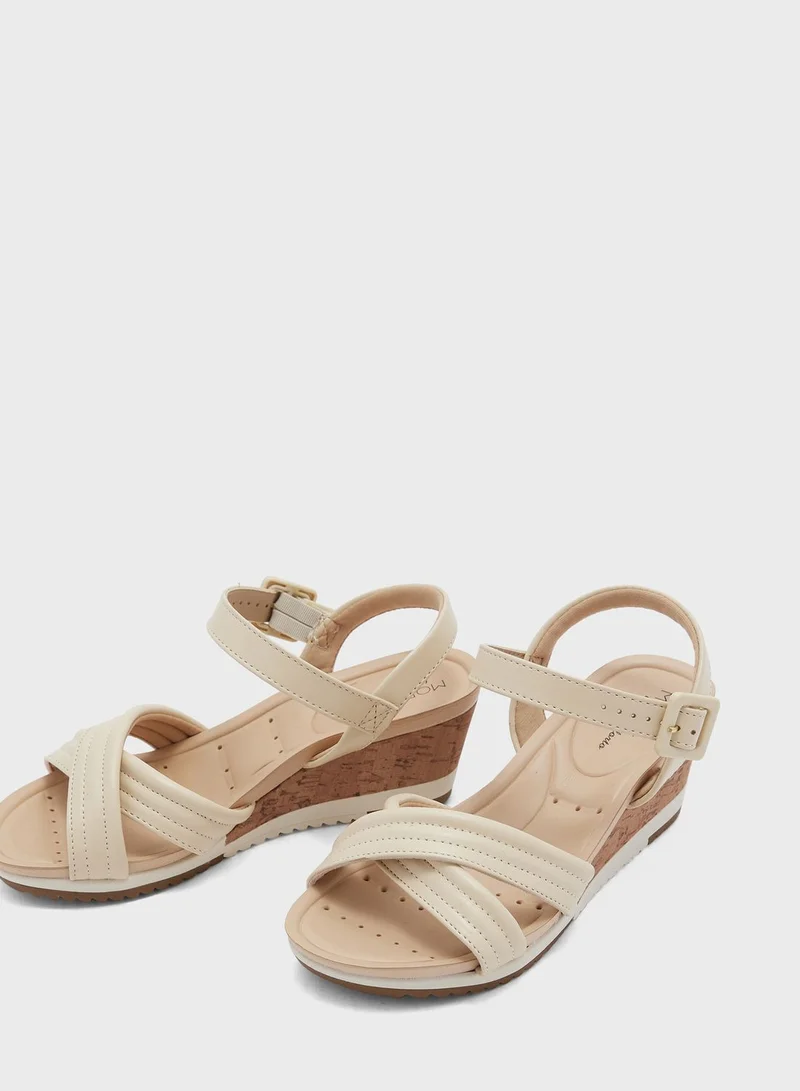 MODARE Ankle Strap Mid Heel Wedge Sandals
