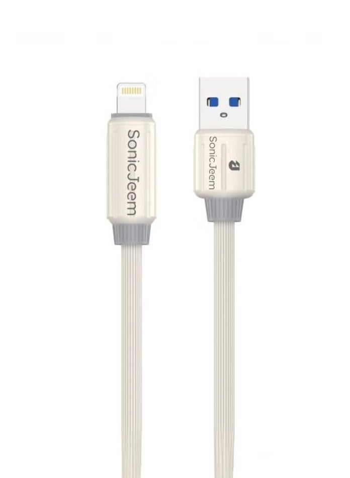 SONIC JEEM AE-Sonic Game 3.0A USB TO LIGHTNING Charging Cable, Tangle-Free, 1m Length, Supports Fast Charging, White - Image 1