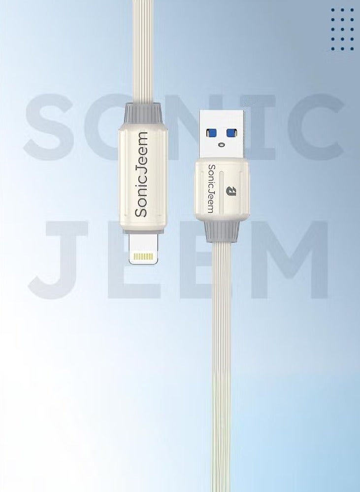 SONIC JEEM AE-Sonic Game 3.0A USB TO LIGHTNING Charging Cable, Tangle-Free, 1m Length, Supports Fast Charging, White - Image 3