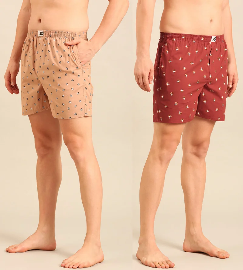 Joven JOVEN Men's Pure Cotton Printed Boxers Pack of 2