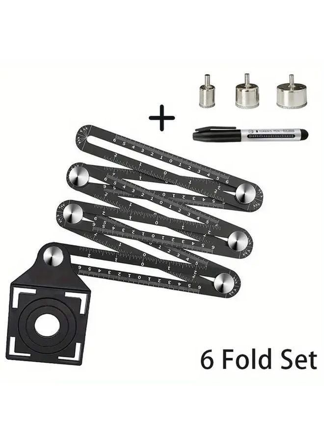 6 Fold Ruler with 3pcs Drill 1pc Pen Aluminum Alloy Angle Measurement Tool - Image 1