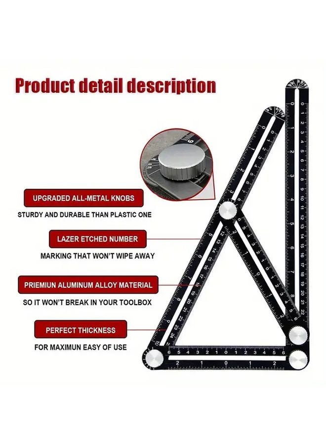 6 Fold Ruler with 3pcs Drill 1pc Pen Aluminum Alloy Angle Measurement Tool - Image 4