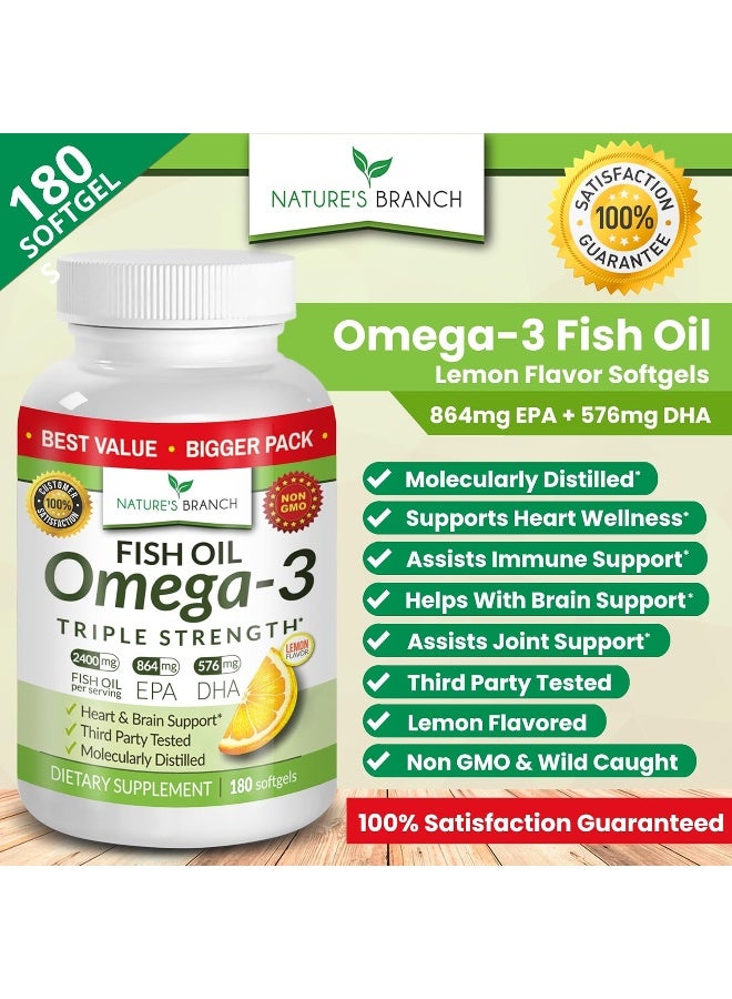 Nature's Branch Best Triple Strength Omega 3 Fish Oil Pills - 180 Capsules - 2500mg - Image 3