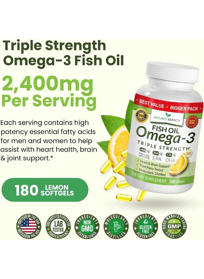 Nature's Branch Best Triple Strength Omega 3 Fish Oil Pills - 180 Capsules - 2500mg - Image 5