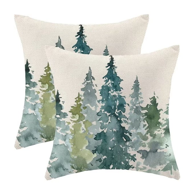 Watercolor Dark Green Tree Pillow Covers 18X18 Set of 2 Nature Themed Christmas Throw Pillow Covers Rustic Forest Pillowcase Decor for Indoor Outdoor Home Sofa Bedroom Living Room