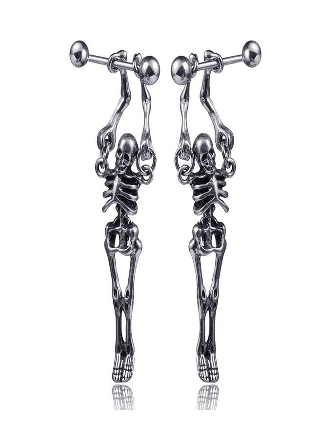 Fusamk Hip Hop Stainless Steel Skull Skeleton Stud Earrings,2PCS - Image 1