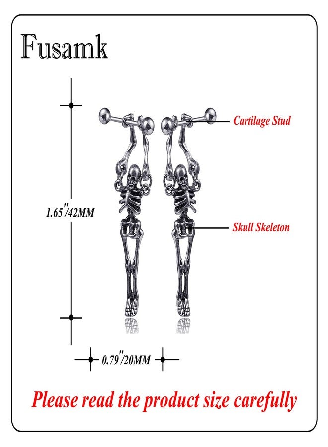 Fusamk Hip Hop Stainless Steel Skull Skeleton Stud Earrings,2PCS - Image 2