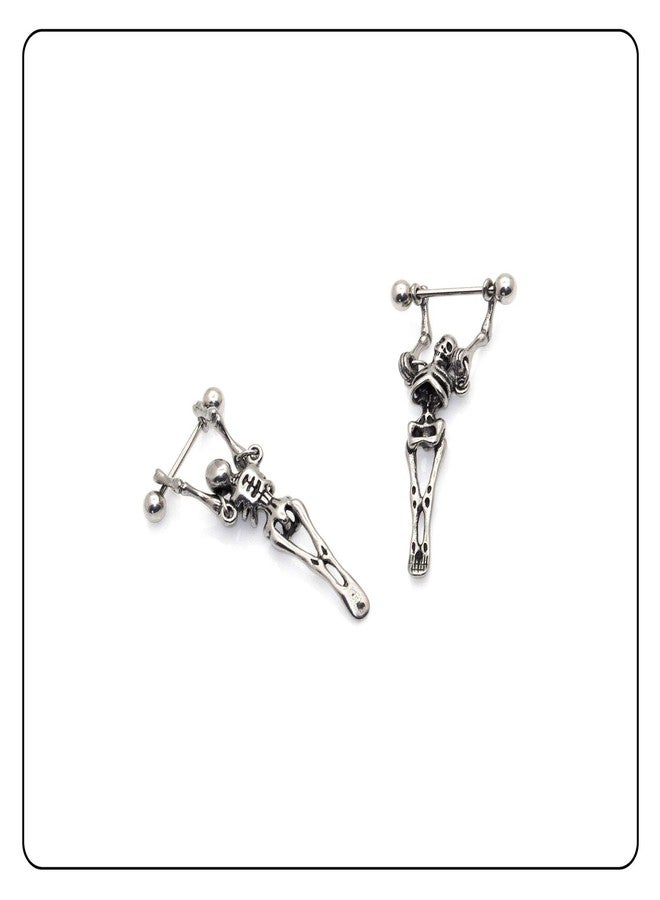 Fusamk Hip Hop Stainless Steel Skull Skeleton Stud Earrings,2PCS - Image 5