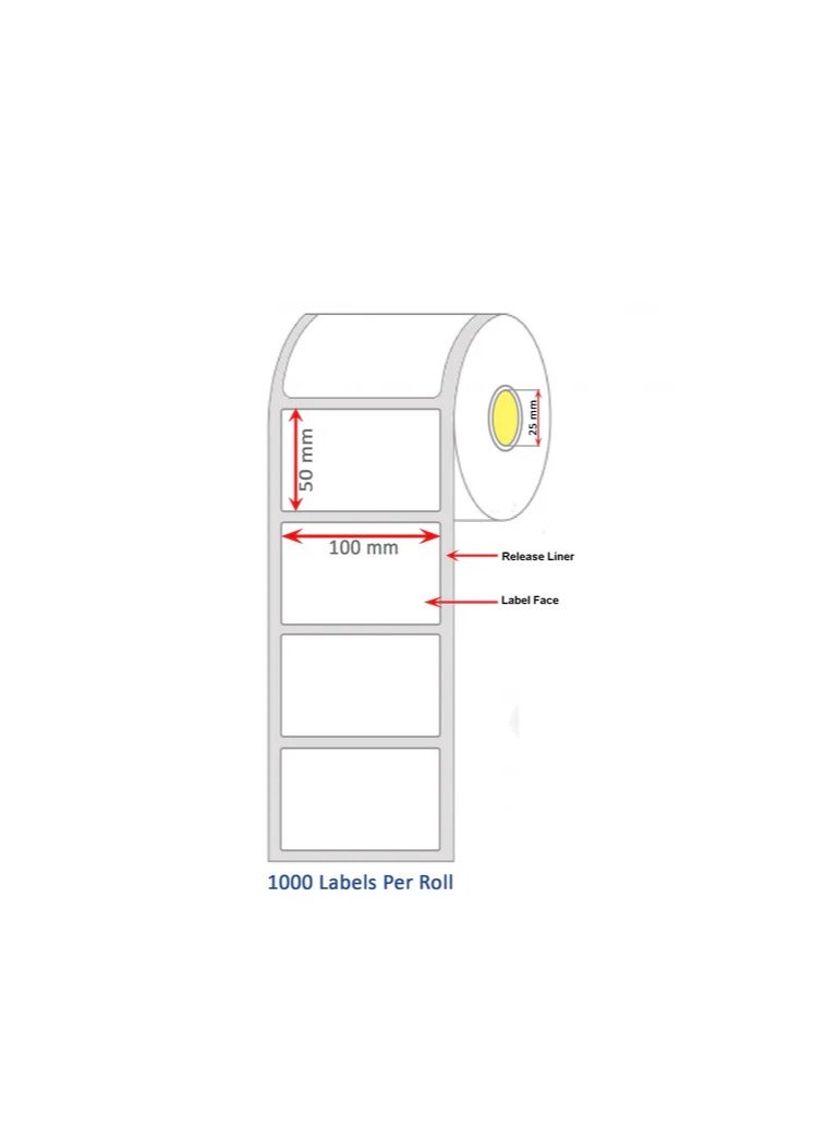 Terabyte Direct Thermal Barcode Label   100mm x  50mm  x 1.5" core - 1000 labels per roll    Compatible with Zebra, Honeywell  and other barcode printers using wax ribbon - Image 2