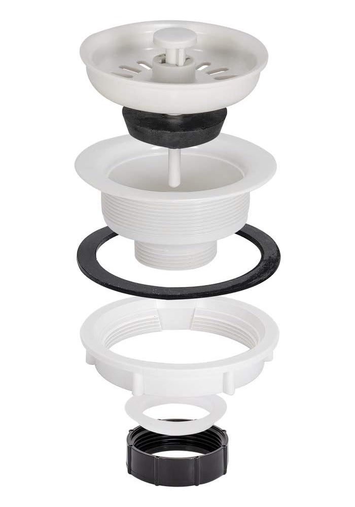 EZ-FLO 30006 Removable Kitchen Sink Basket Strainer Stopper Drain Assembly Kit - Economy White ABS Body for 3-1/2-inch to 4-inch Openings - Image 1