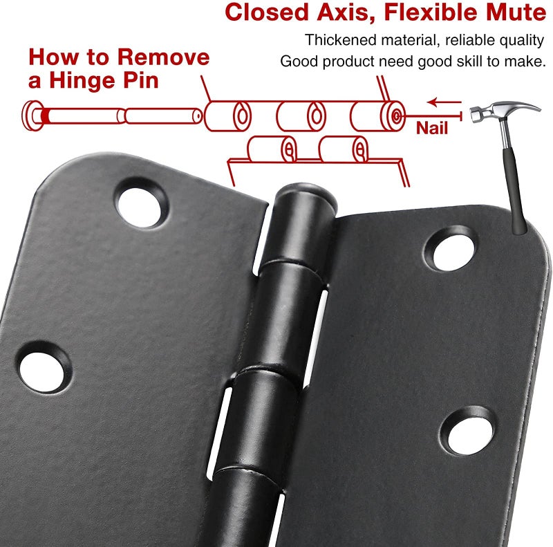 TDCHINGES 24 Pack Matte Black Door Hinges 3.5 x 3.5 Inch Interior 3 1/2 Inch Door Hinges for Doors Rounded 5/8" Radius Corners Flat Iron Hinge 3 Â½"x 3 Â½" Door Hardware Bisagras para Puertas Bedroom Home Decor - Image 2