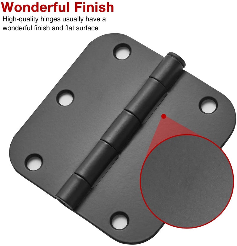 TDCHINGES 24 Pack Matte Black Door Hinges 3.5 x 3.5 Inch Interior 3 1/2 Inch Door Hinges for Doors Rounded 5/8" Radius Corners Flat Iron Hinge 3 Â½"x 3 Â½" Door Hardware Bisagras para Puertas Bedroom Home Decor - Image 5