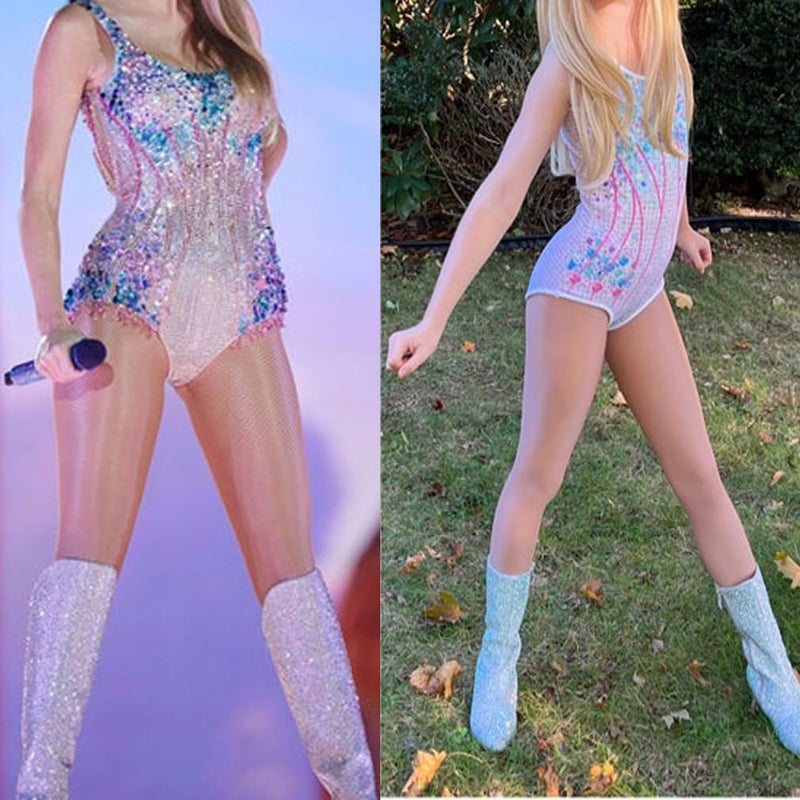 uivic Taytay Eras Concert Outfit for Little Girls Fans Sparkles Bodysuit Leotard Touring Musical Party Singer Costume (Multicolor, 2Years-3Years) - Image 3