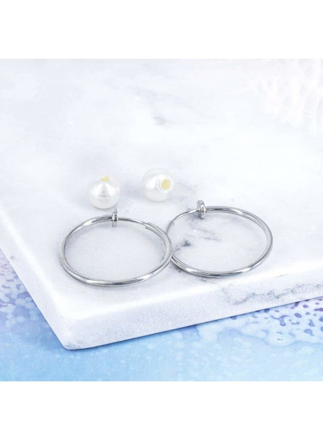 YOQUCOL 2 Pairs Clip On Hoop Earrings Jewellery for Women Simulated Freshwater Pearl Non Pierced Ears Spring Hoops - Image 5