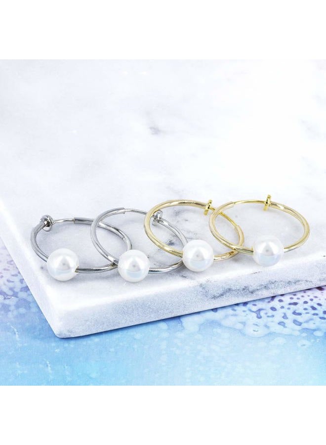 YOQUCOL 2 Pairs Clip On Hoop Earrings Jewellery for Women Simulated Freshwater Pearl Non Pierced Ears Spring Hoops - Image 2
