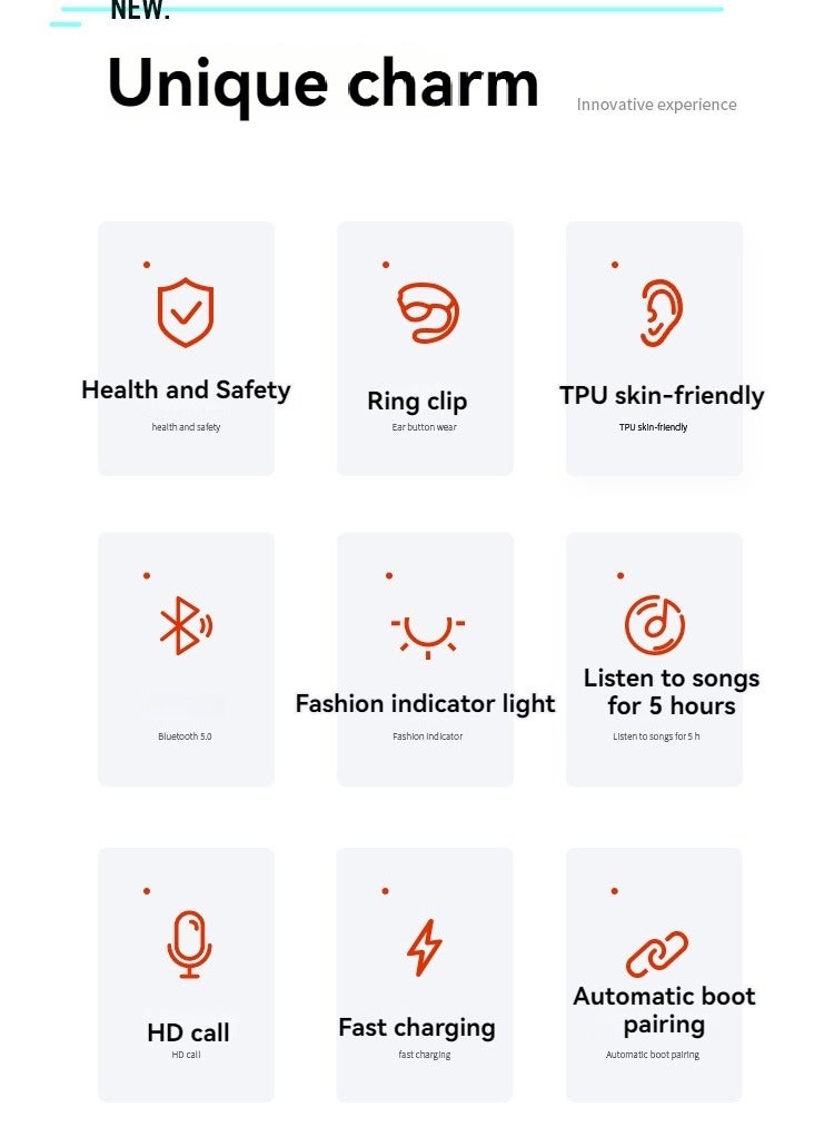 Bone conduction ring type ear clip Bluetooth headset long battery life wireless ear clip sports noise reduction headphones (white)  - Image 3