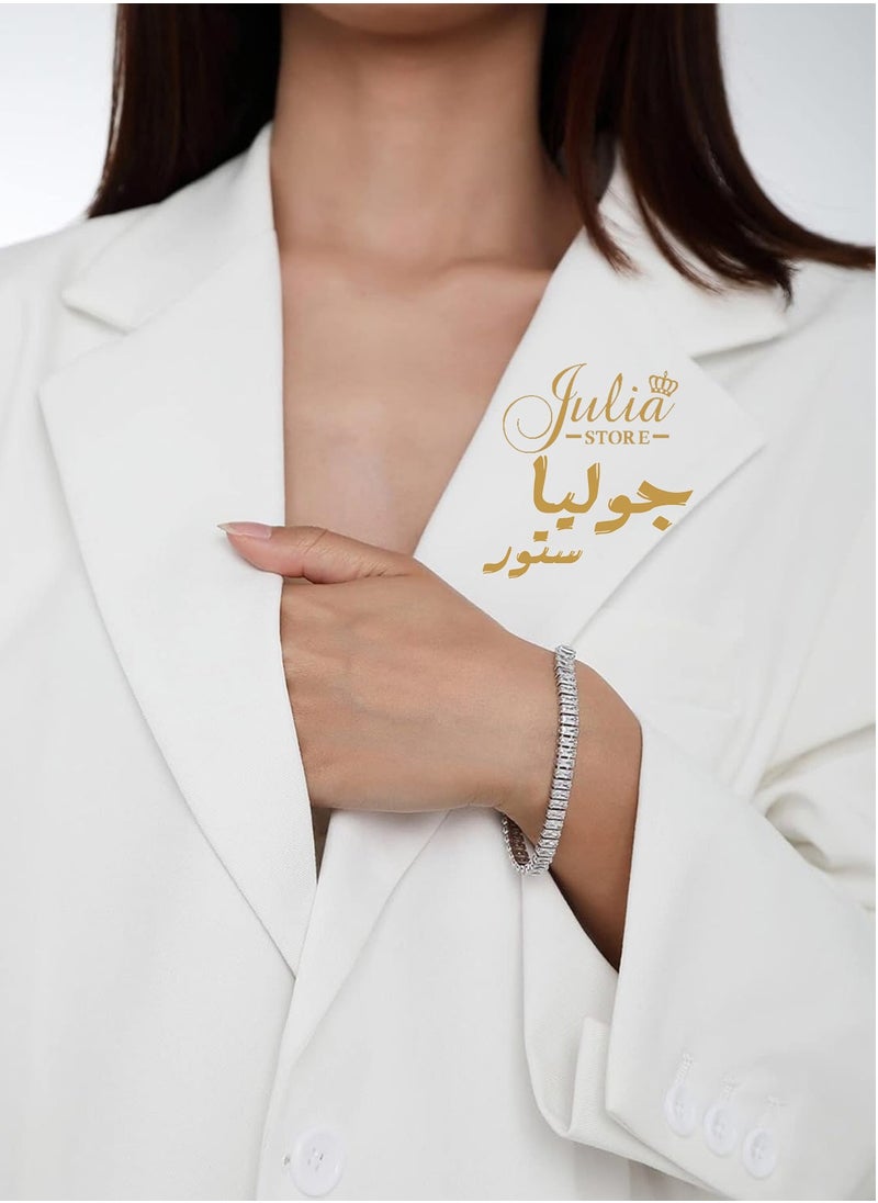 جوليا ستور - أساور تنس كلاسيكية مطلية بالذهب الأبيض عيار 18 قيراط مكعبة الزركونيوم، أساور تنس فضية كريستالية أنيقة وجذابة، سلسلة مجوهرات صيفية عصرية للنساء والفتيات من متجر جوليا - Image 1