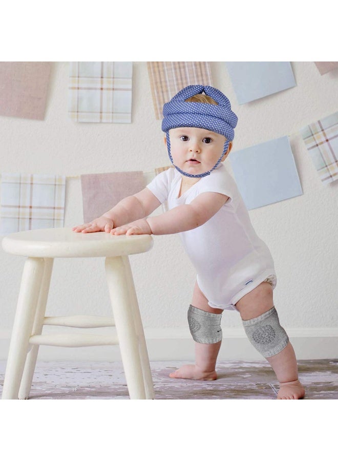 TORASO خوذة بيبي توراسو ووسادات الركبة للزحف والمشي، العمر 6-36 شهر، نقاط زرقاء - Image 2