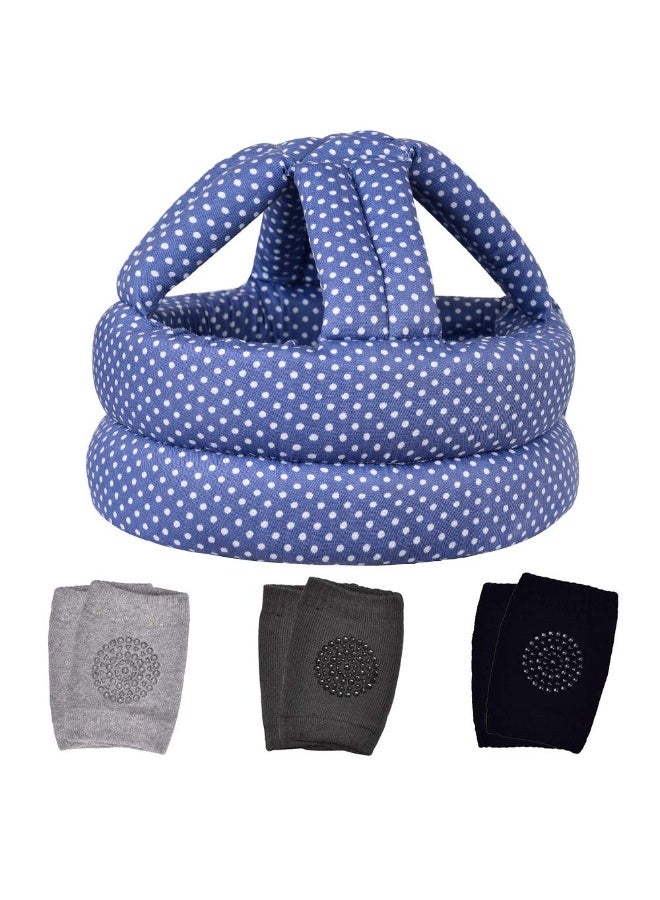 TORASO خوذة بيبي توراسو ووسادات الركبة للزحف والمشي، العمر 6-36 شهر، نقاط زرقاء - Image 1