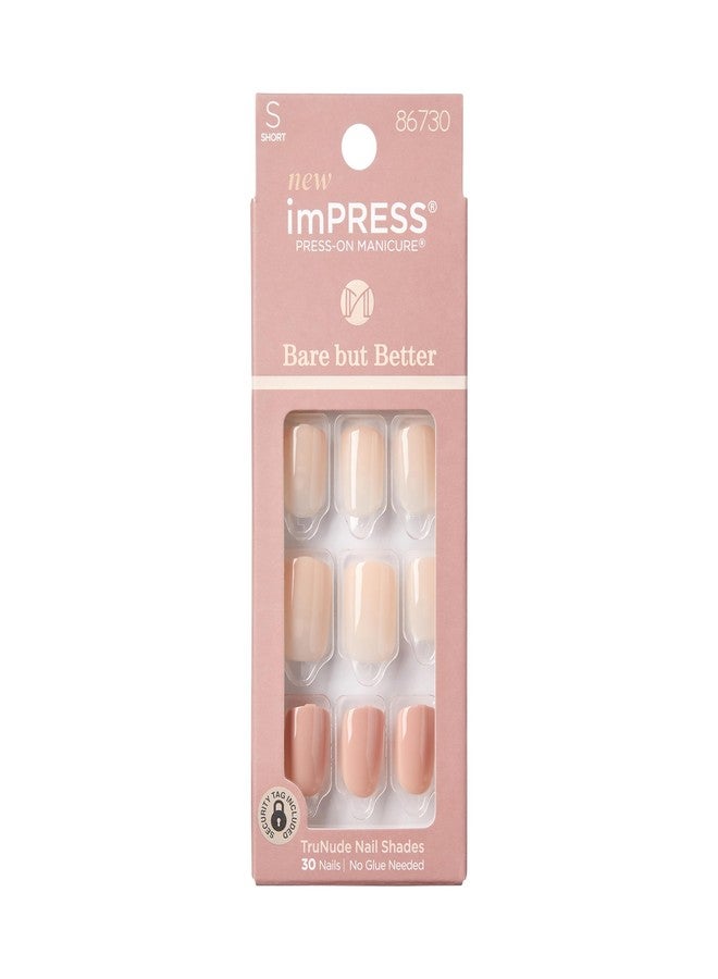 إمبريس أظافر KISS imPRESS اللاصقة بدون غراء، لون "متعة بسيطة"، لون نيود، مقاس قصير، شكل مربع بيضاوي، تتضمن 30 ظفرًا، منديل تحضير، ورقة تعليمات، عصا مانيكير واحدة، مبرد أظافر صغير واحد - Image 1