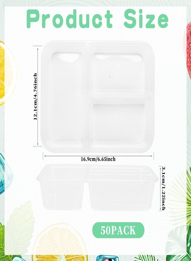 BUWUSMU 50 Pack 16 oz Clear Snack Containers with Lids, 3 Compartment Plastic Bento Boxes for Lunch, Travel, Work, Sauce, Dip, Condiments - Image 2