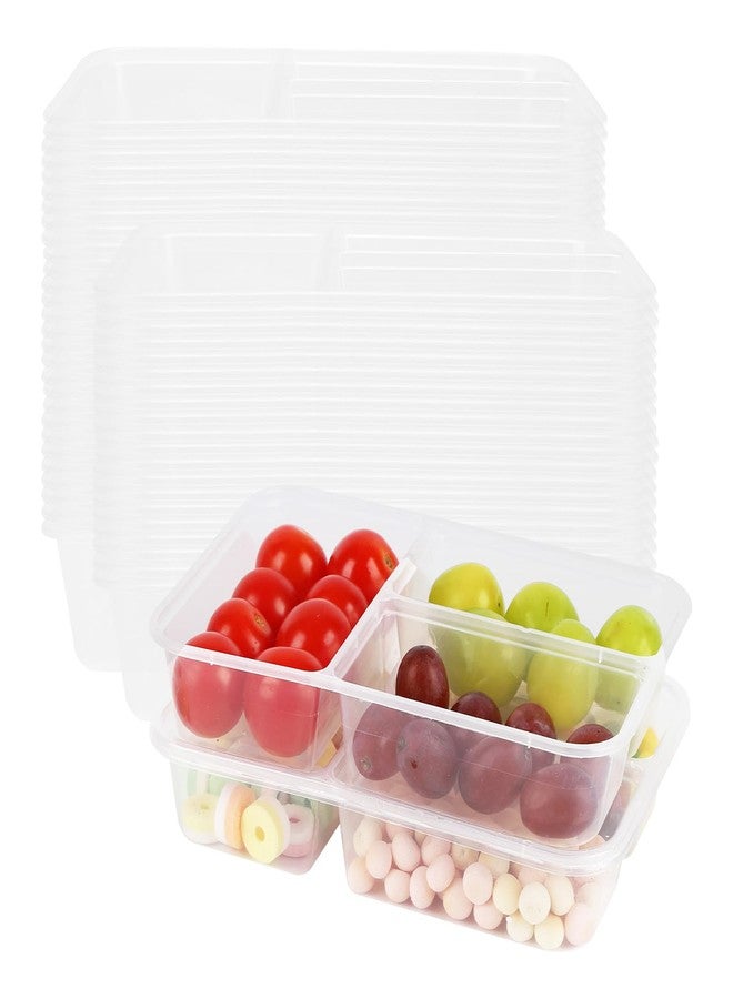 BUWUSMU 50 Pack 16 oz Clear Snack Containers with Lids, 3 Compartment Plastic Bento Boxes for Lunch, Travel, Work, Sauce, Dip, Condiments - Image 1