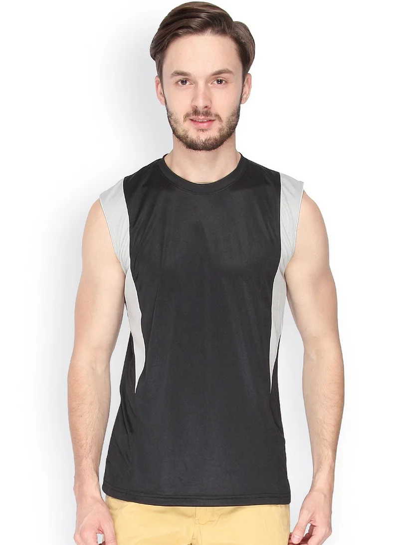 Men's Onyx Black Side-Block Activewear Muscle T-Shirt