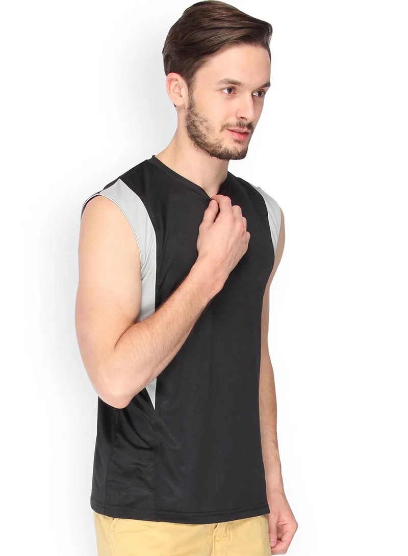 كامبوس سوترا تيشيرت رياضي رجالي أسود بكتف جانبي