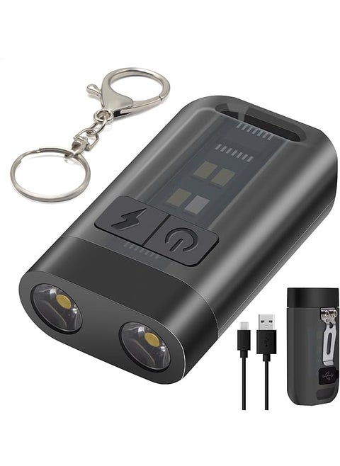 promass Keyring Torch, LED Super Bright Flashlight with Clip, EDC Torch with UV Light & 9 Lighting Modes for Emergency, USB C Rechargeable Pocket Torch with Magnetic Base [Energy Class A+++]