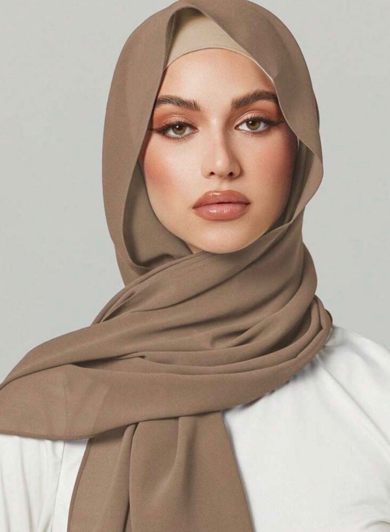 AL BENT AL SHARQIEH shawl khaki chiffon hijab headscarf  - Image 1