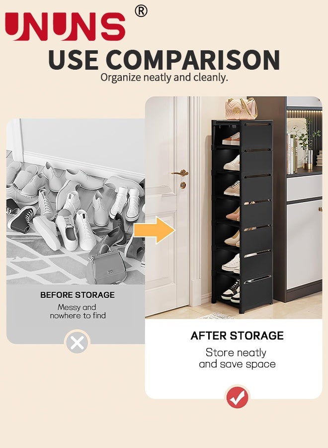 UNUNS 8 Tiers Vertical Shoe Rack,Narrow Stable Organizer,Space Saving Lightweight Storage Shelf,Sturdy Easy DIY Stand Shelving,Non-Woven Fabric Shoes Racks For Entryway Hallway Closet Bedroom - Image 2