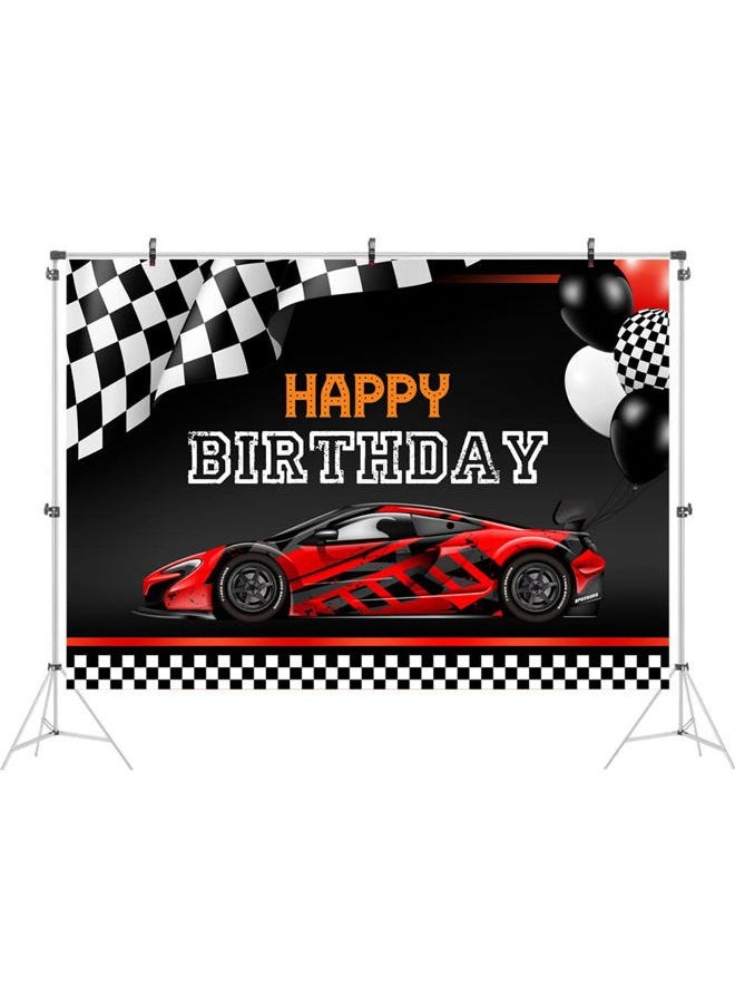 Ticuenicoa 7x5ft Red Race Car Happy Birthday Backdrop Car Themed Birthday Party Decorations Racing Party Photo Background Kids Boys Cake Table Banner Exciting Game Checkered Flag Photo Booth Props  - Image 2