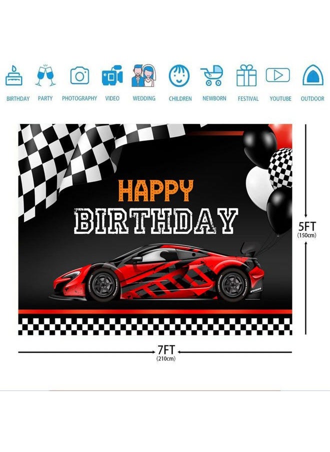 Ticuenicoa 7x5ft Red Race Car Happy Birthday Backdrop Car Themed Birthday Party Decorations Racing Party Photo Background Kids Boys Cake Table Banner Exciting Game Checkered Flag Photo Booth Props  - Image 3