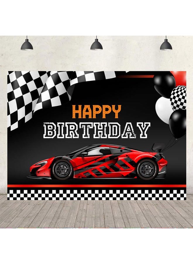 Ticuenicoa 7x5ft Red Race Car Happy Birthday Backdrop Car Themed Birthday Party Decorations Racing Party Photo Background Kids Boys Cake Table Banner Exciting Game Checkered Flag Photo Booth Props  - Image 4
