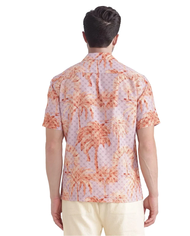 Rare Rabbit Men's Monogram And Tropical Print Cuban Collar Shirt