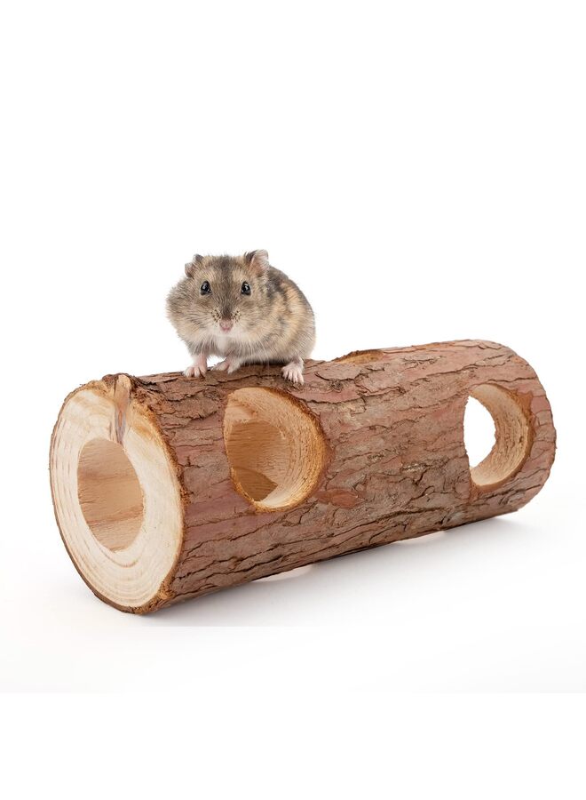 لعبة أنبوبية على شكل نفق فأر هامستر خشبي طبيعي، جذع شجرة مجوفة في الغابة - Image 1