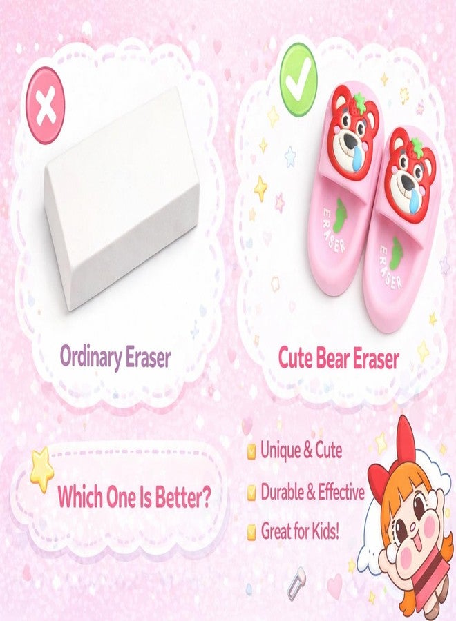 Teraabliss Cute Bear Slipper Shape Eraser for Kids - Mini Soft Rubber Novelty Erasers, Cartoon Design, Smooth Erasing, School Stationery Gift (Pink) - Image 3