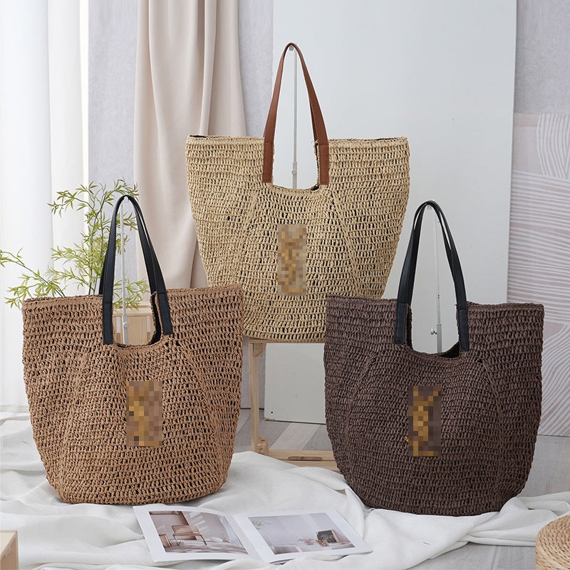 Women's Large Capacity Straw Woven Beach Shoulder Tote Bag - Image 1