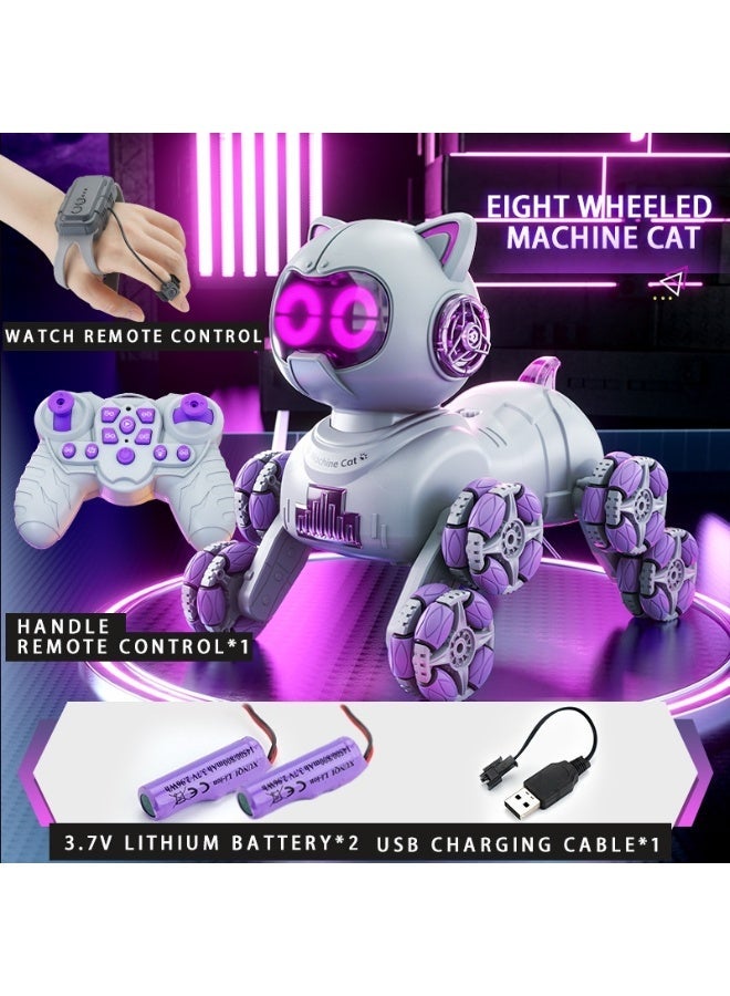 فوز اليوم Fully Automatic Intelligent Eight-wheeled Dual Remote-Controlled Robot Cat, 360° Rotation, Multi-terrain Adaptive, Emotion Interaction, Touch Sensing, Children's Science and Technology Toy. - Image 1
