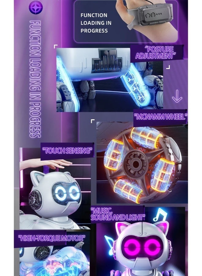 فوز اليوم Fully Automatic Intelligent Eight-wheeled Dual Remote-Controlled Robot Cat, 360° Rotation, Multi-terrain Adaptive, Emotion Interaction, Touch Sensing, Children's Science and Technology Toy. - Image 3