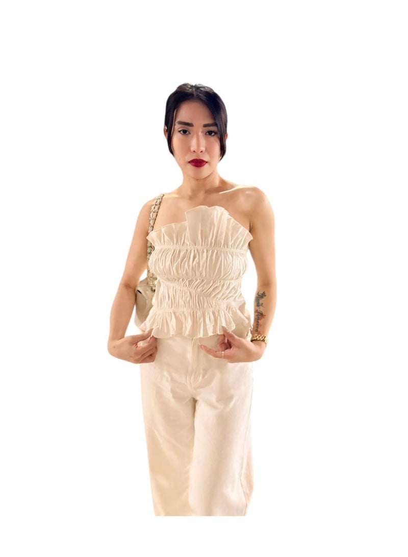 Moon Fashion thessa extra small to medium basic cotton linen uneven summer daily casual tube top - Image 1