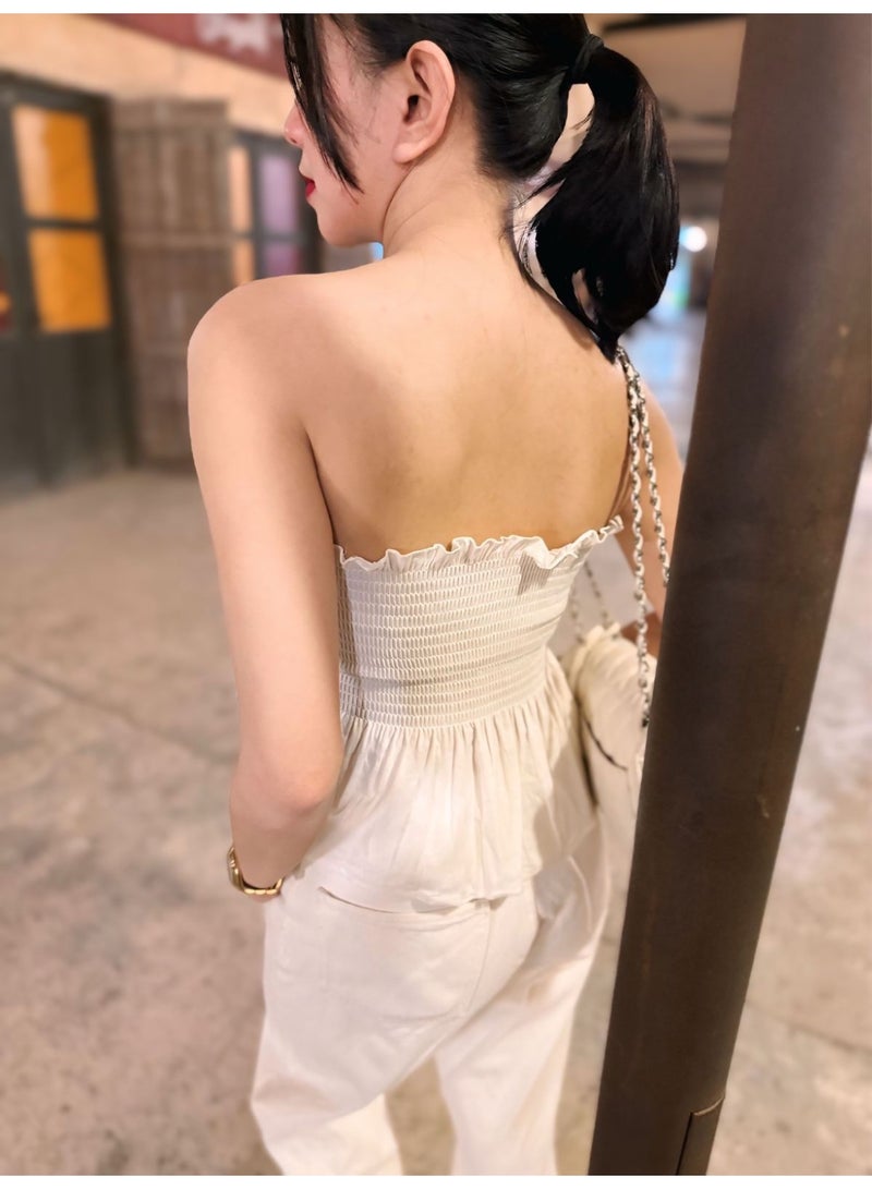 Moon Fashion thessa extra small to medium basic cotton linen uneven summer daily casual tube top - Image 2