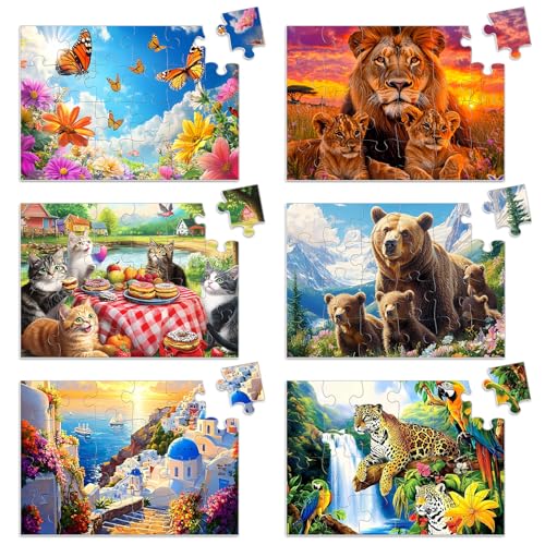 Biarek 6 Packs 24 Piece Puzzle for Seniors Alzheimers Dementia Activities Easy Puzzle Alzheimers Game 6 Storage Bags - Image 1