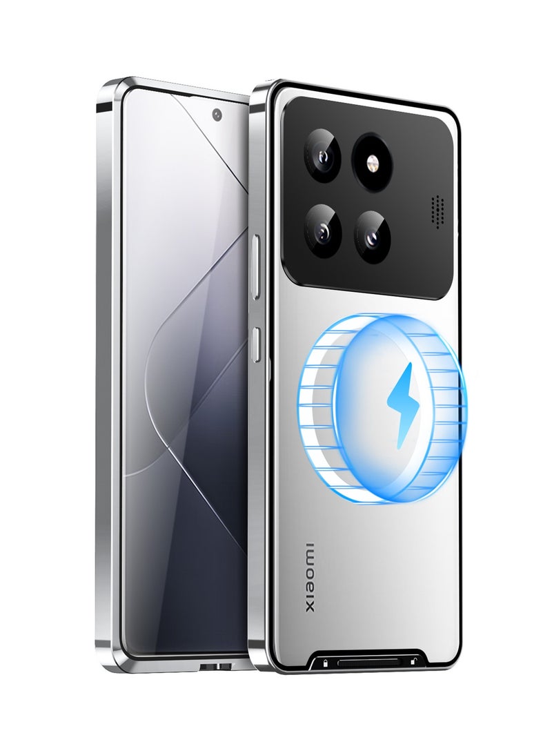 general Compatible with Xiaomi 14/14 Pro Case with Magnetic Adsorption & Safety Lock,Luxury Translucent Clear PC with Metal Cover For Mi 14/14 Pro - Image 1