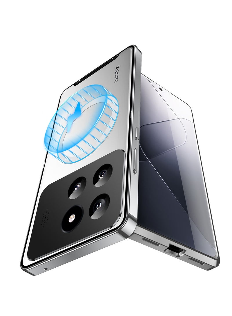 general Compatible with Xiaomi 14/14 Pro Case with Magnetic Adsorption & Safety Lock,Luxury Translucent Clear PC with Metal Cover For Mi 14/14 Pro - Image 2
