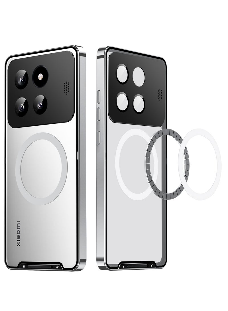 general Compatible with Xiaomi 14/14 Pro Case with Magnetic Adsorption & Safety Lock,Luxury Translucent Clear PC with Metal Cover For Mi 14/14 Pro - Image 3