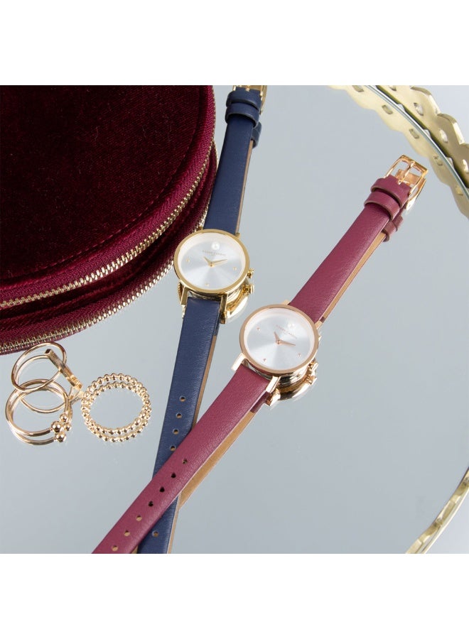 PIERRE CARDIN Women's Watch with Rose Gold Stainless Steel Case and Burgundy Leather Band - Image 4